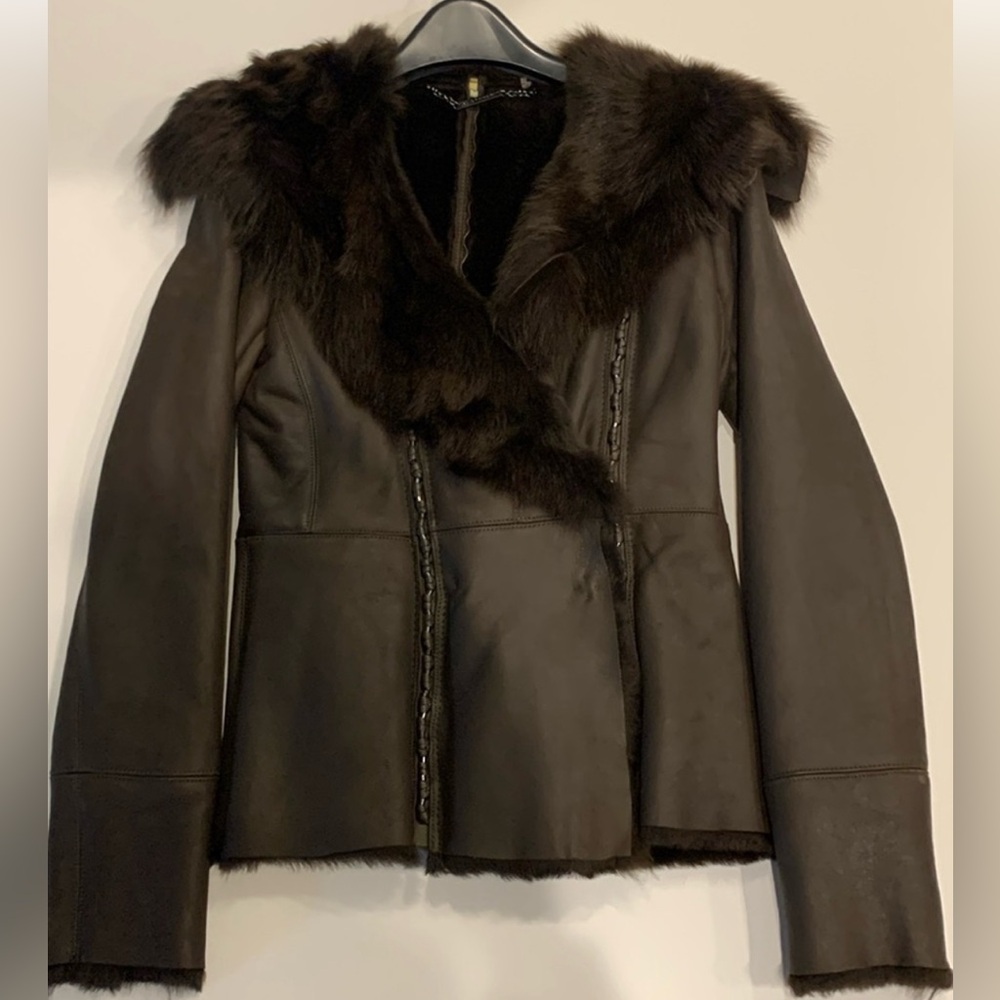 Elie Tahari Brown Shearling Leather Jacket size XS